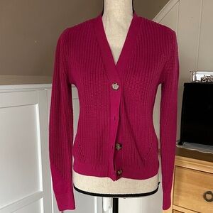 LOFT Fuchsia Button-Up Cardigan